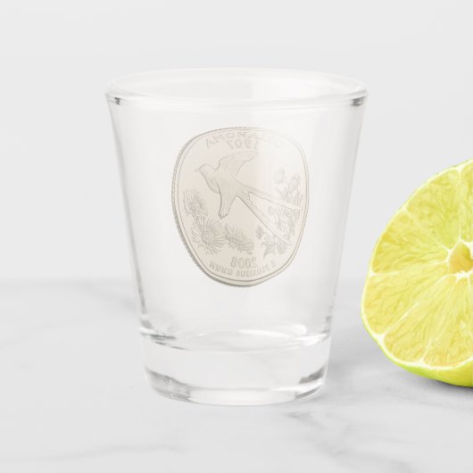 Tinted Oklahoma State Quarter Design Shot Glas (Achterkant)