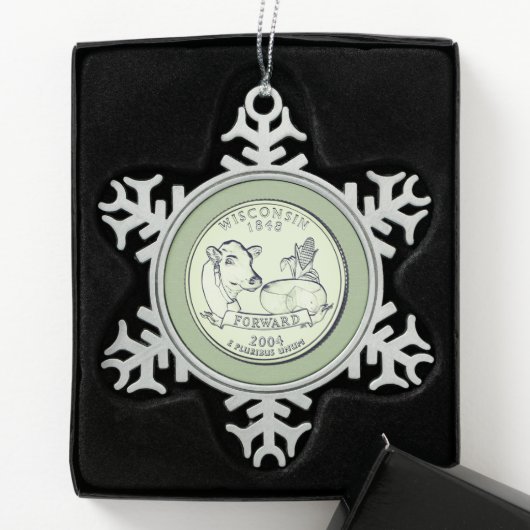 Tinted Wisconsin State Quarter Tin Sneeuwvlok Ornament (Kistje)