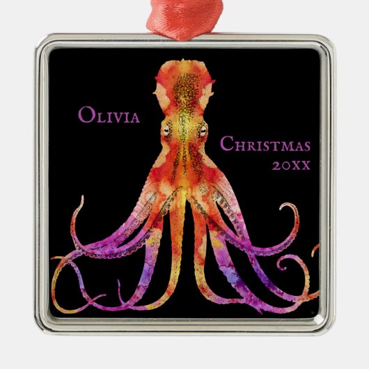  tinteling octopus rood Paars Sinaasappel metaal o Metalen Ornament (Voorkant)