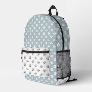 TINTEN BLAUW & BRUIN KLEINE DAISY BLOEMEN BEDRUKTE RUGZAK