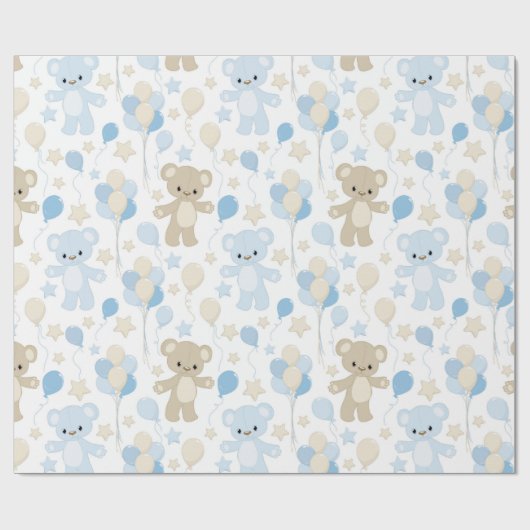 TINTEN BLAUW EN BRUIN TEDDYBEREN EN BALLONNEN CADEAUPAPIER (Vlak)