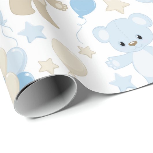 TINTEN BLAUW EN BRUIN TEDDYBEREN EN BALLONNEN CADEAUPAPIER (Rol Hoek)