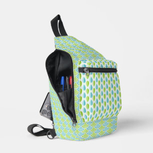 TINTEN BLAUW EN GROEN SCHELP- EN TRAANDROPPATROON SLING BAG