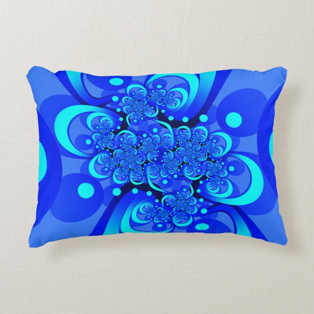 Tinten blauw moderne abstracte fractale kunst accent kussen (Voorkant)