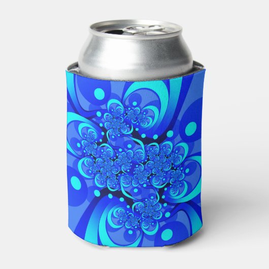 Tinten blauw moderne abstracte fractale kunst blikjeskoeler (Blikje Voorkant)
