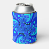 Tinten blauw moderne abstracte fractale kunst blikjeskoeler (Blikje Achterkant)