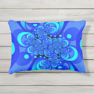 Tinten blauw moderne abstracte fractale kunst buitenkussen