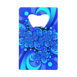 Tinten blauw moderne abstracte fractale kunst creditkaart flessenopener