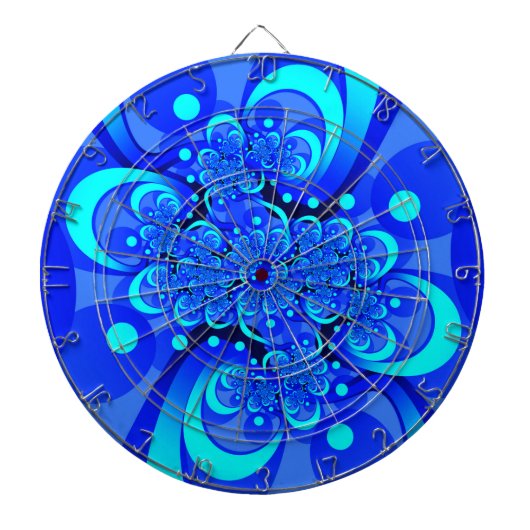 Tinten blauw moderne abstracte fractale kunst dartbord (Voorkant)