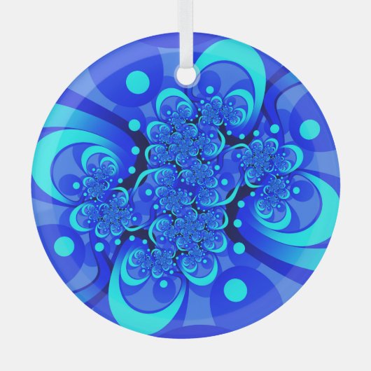 Tinten blauw moderne abstracte fractale kunst glas ornament (Voorkant)
