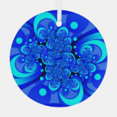 Tinten blauw moderne abstracte fractale kunst glas ornament (Achterkant)