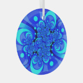 Tinten blauw moderne abstracte fractale kunst glas ornament (Voorkant Rechts)
