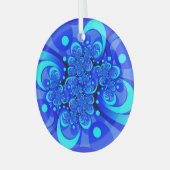 Tinten blauw moderne abstracte fractale kunst glas ornament (Voorkant links)
