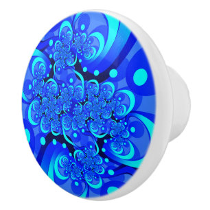 Tinten blauw moderne abstracte fractale kunst keramische knop