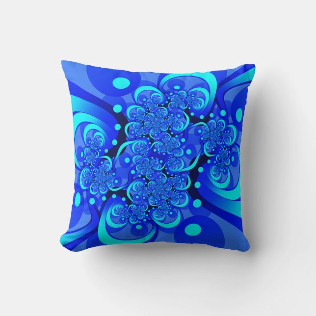 Tinten blauw moderne abstracte fractale kunst kussen (Voorkant)