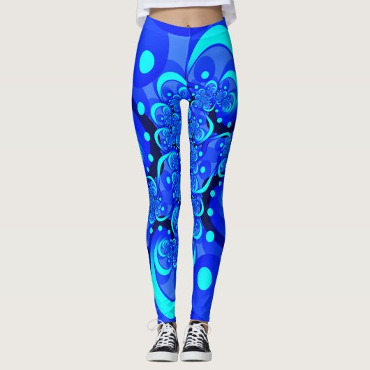 Tinten blauw moderne abstracte fractale kunst leggings (Voorkant)