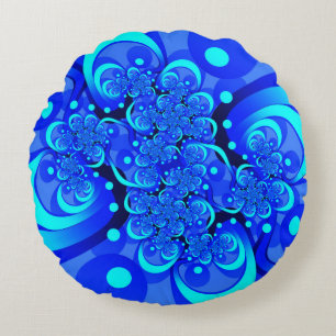 Tinten blauw moderne abstracte fractale kunst rond kussen
