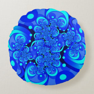 Tinten blauw moderne abstracte fractale kunst rond kussen