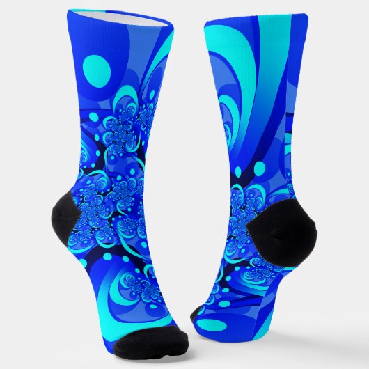 Tinten blauw moderne abstracte fractale kunst sokken (Gebogen)