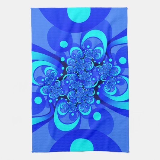 Tinten blauw moderne abstracte fractale kunst theedoek (Verticaal)