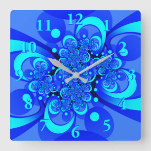 Tinten blauw moderne abstracte fractale kunst vierkante klok