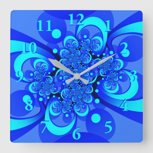 Tinten blauw moderne abstracte fractale kunst vierkante klok (Voorkant)