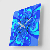 Tinten blauw moderne abstracte fractale kunst vierkante klok (Hoek)