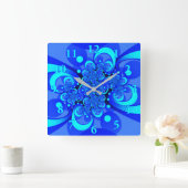 Tinten blauw moderne abstracte fractale kunst vierkante klok (Huis)