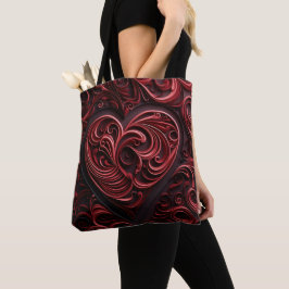 TINTEN DONKERRODE VALENTIJN WERVELHARTEN TOTE BAG