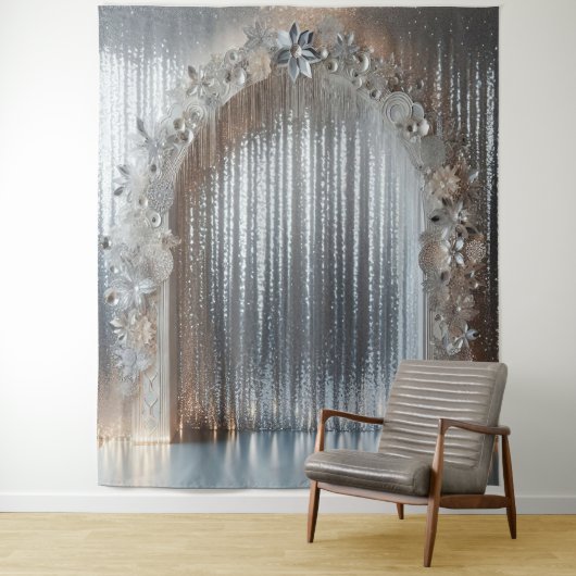 tinten grijs (niet metallic) Bloemenboog Wandkleed (In situ)