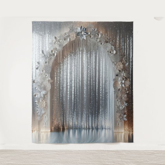 tinten grijs (niet metallic) Bloemenboog Wandkleed (Voorkant)