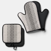 Tinten grijs zwart wit geruit ovenwant & pannenlap set (Voorkant / Achterkant)