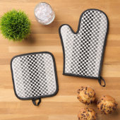 Tinten grijs zwart wit geruit ovenwant & pannenlap set (Top down)