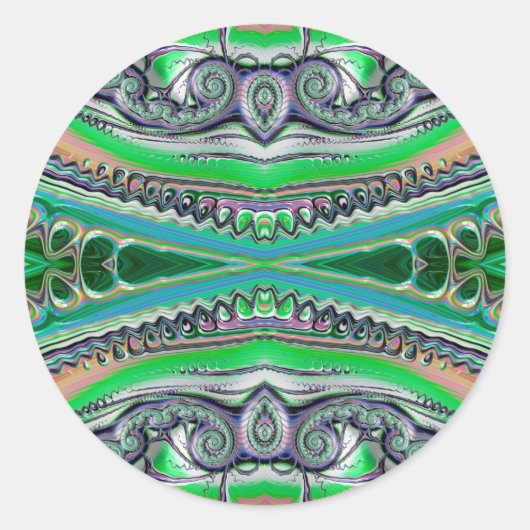 ~ tinten groen blauw roze fractal ~ ronde sticker (Voorkant)