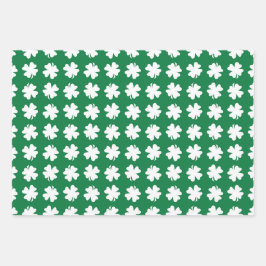 TINTEN GROEN MET WITTE IERSE KLAVERS INPAKPAPIER VEL