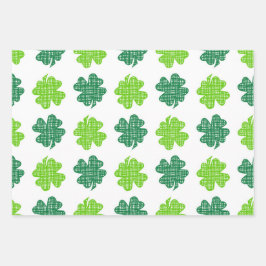 TINTEN GROEN MET WITTE IERSE KLAVERS INPAKPAPIER VEL