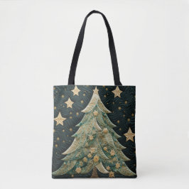 TINTEN GROENE QUILTED LOOK KERSTBOMEN TOTE BAG