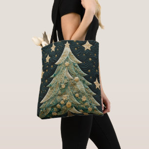 TINTEN GROENE QUILTED LOOK KERSTBOMEN TOTE BAG
