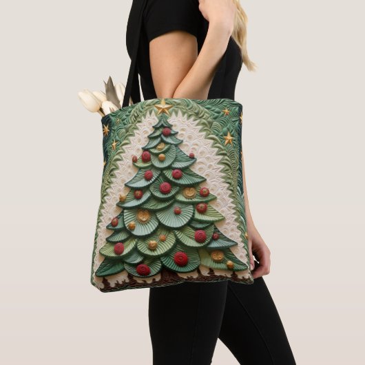 TINTEN GROENE QUILTED LOOK KERSTBOMEN TOTE BAG (Dichtbij)