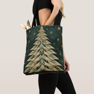 TINTEN GROENE QUILTED LOOK KERSTBOMEN TOTE BAG