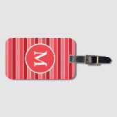 Tinten rood en wit gestreepte monogrammen bagagelabel (Voorkant (horizontaal))