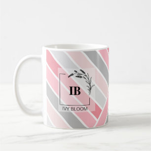 Tinten Roze Strepen Monogram Beker Koffiemok