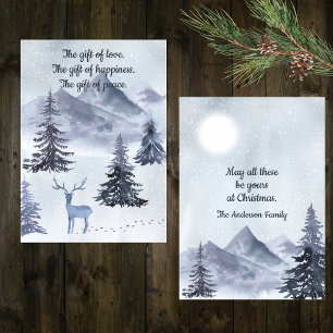 Tinten van blauw aquarel winterlandschap feestdagenkaart