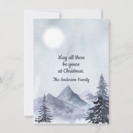 Tinten van blauw Aquarel Winterlandschap  Feestdagenkaart (Achterkant)