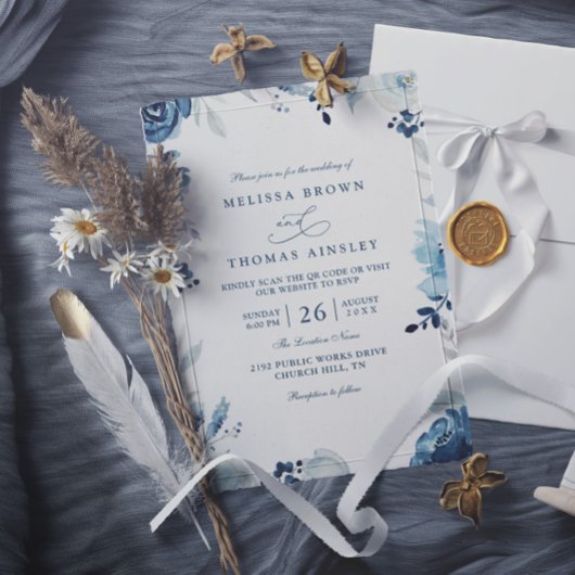 Tinten van blauw botanische bloemencode QR Code Hu Kaart