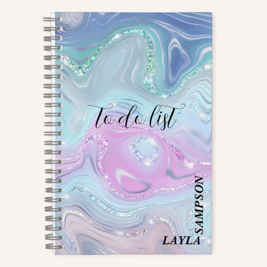 Tinten van blauw en Paarse wervelingen met glitter Notitieboek (Voorkant)