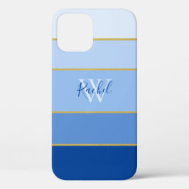Tinten van Blauw Ombre Kleur Blok Monogram Case-Mate iPhone Case