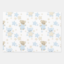 TINTEN VAN BLAUW & TAN TEDDYBEREN & STERREN INPAKPAPIER VEL