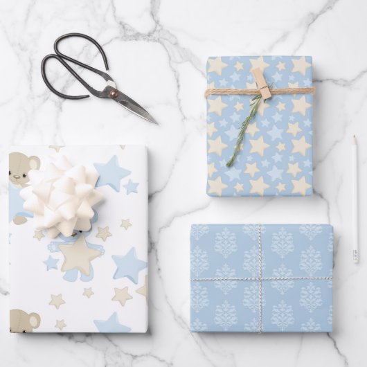 TINTEN VAN BLAUW & TAN TEDDYBEREN & STERREN INPAKPAPIER VEL (Voorkant)