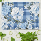TINTEN VAN BLAUW & WIT PLAID PATROON & BLOEMEN THEEDOEK (Gevouwen)